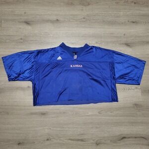 KU Adidas Kansas Jayhawks Blue Cropped Football College‎ Jersey Top Womens XL